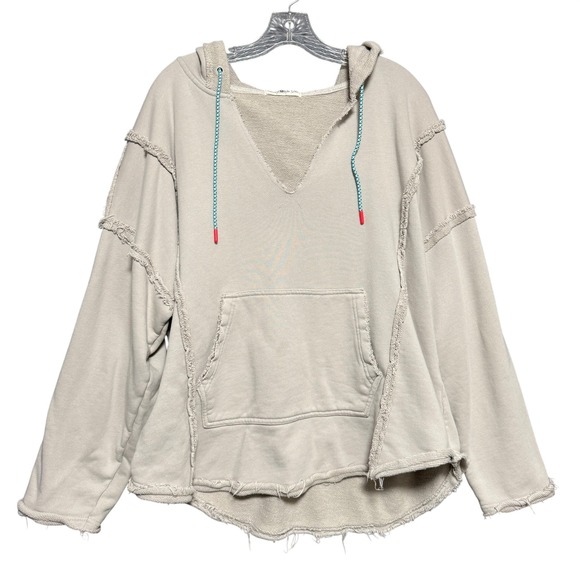 NATURAL LIFE Tops - Natural Life Hoodie Womens L/XL Gray Raw Edge Pullover French Terry Boho Earthy